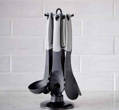 Home Centre Essential 7-Piece Kitchen Tool Set with Stand - Black/Grey