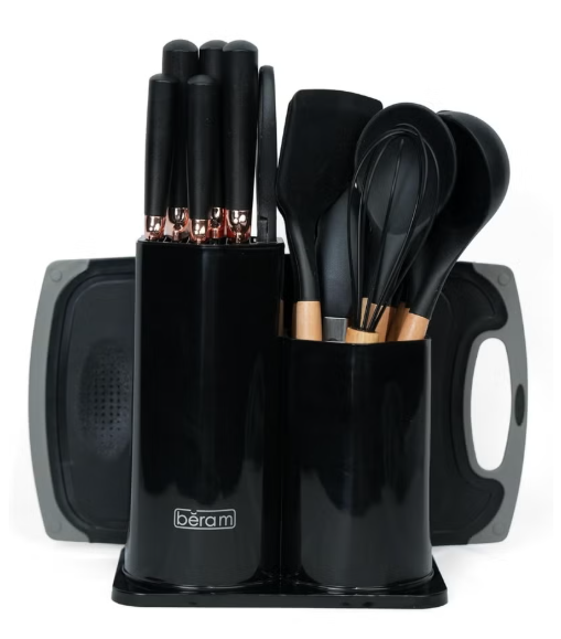 Beram 19-Piece Kitchen Knife and Silicone Cooking Utensil Set with Stand