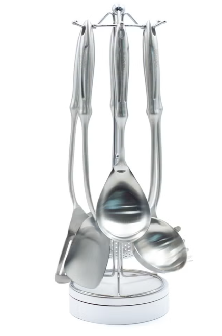 Beram Honor 6-Piece 304 Stainless Steel Cooking Utensil Set with Stand, Silver