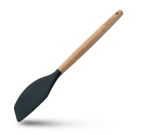 Beram Silicone Spatula and Scraper with Wooden Handle, Black