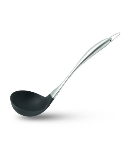 Beram Black Silicone Soup Ladle with Stainless Steel Handle, 31.5 cm