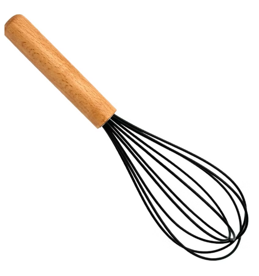 Beram Silicone Whisk with Wooden Handle, Non-Stick Kitchen Tool - Black