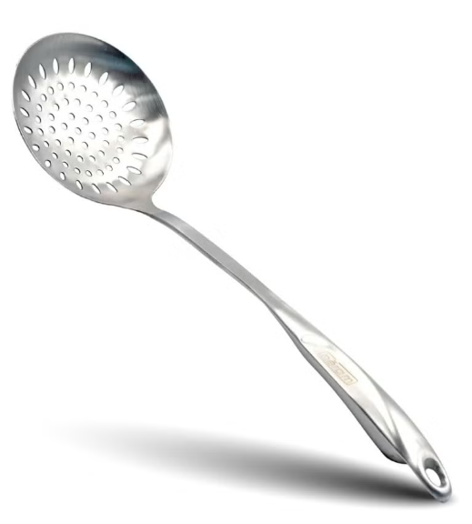 BERAM Cooking S-Shaped Skimmer – 304 Stainless Steel Food Strainer, Spatula and Kitchen Utensil Spoon, 100% Food-Grade, Compact, Lightweight, and Durable Silver Design