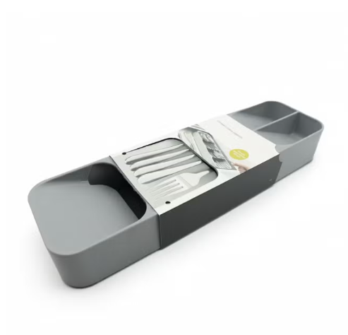 Beram Kitchen Drawer Cutlery Organizer Tray 39.6×11×5.5 cm – Grey Utensil Holder Rack for Spoons, Forks & Knives, Compact Silverware Divider Storage Box, Plastic Drawer Organizer for Kitchen Tools & Gadgets