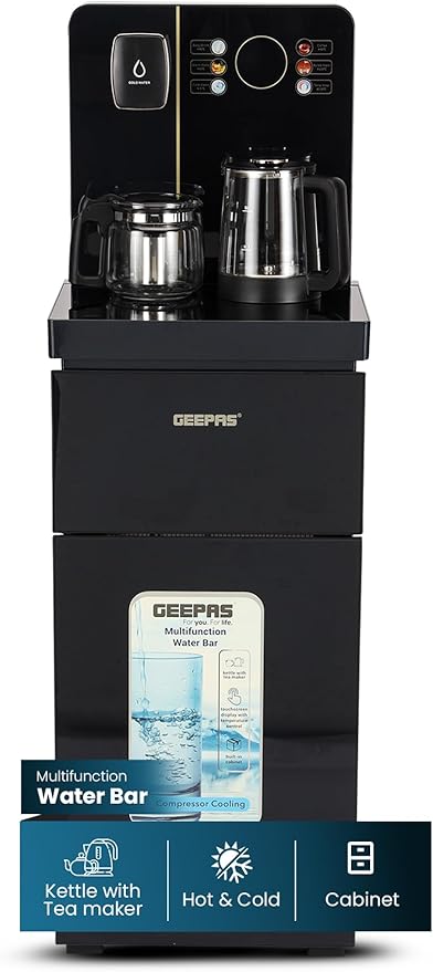 Geepas Multifunction Water Bar- GWD17041/ Stainless Steel Tank, Touchscreen Display, Includes Kettle with Tea Maker,Hot and Cold Use, Black, 2 Year Warranty