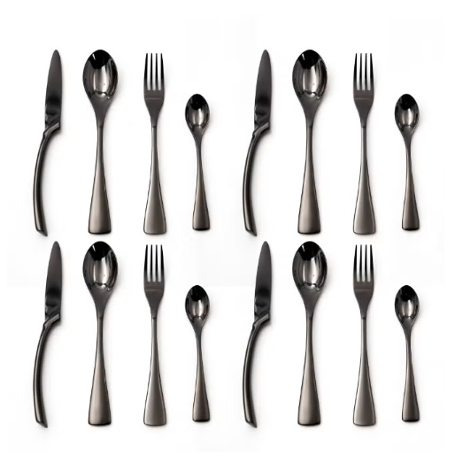 BERAM Midnight Marvel Cutlery Set 16 Pcs Stainless Steel Flatware Set, Kitchen Utensils Set, Tableware Set For Home, Restaurants, Hotels, and More, Black with Marble Polish Finish
