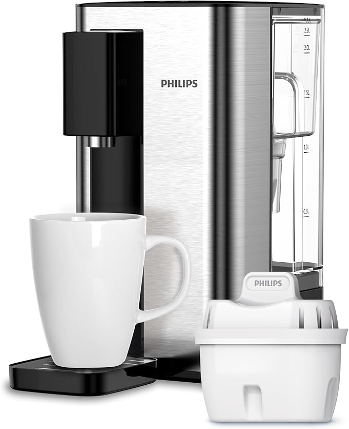 Philips Water Dispenser with ANTICAL+ Filter. Instant or Ambient Hot Water / 2.2L Tank, 3 Temperature/Volume Settings, Boiling Water with One Button Touchscreen