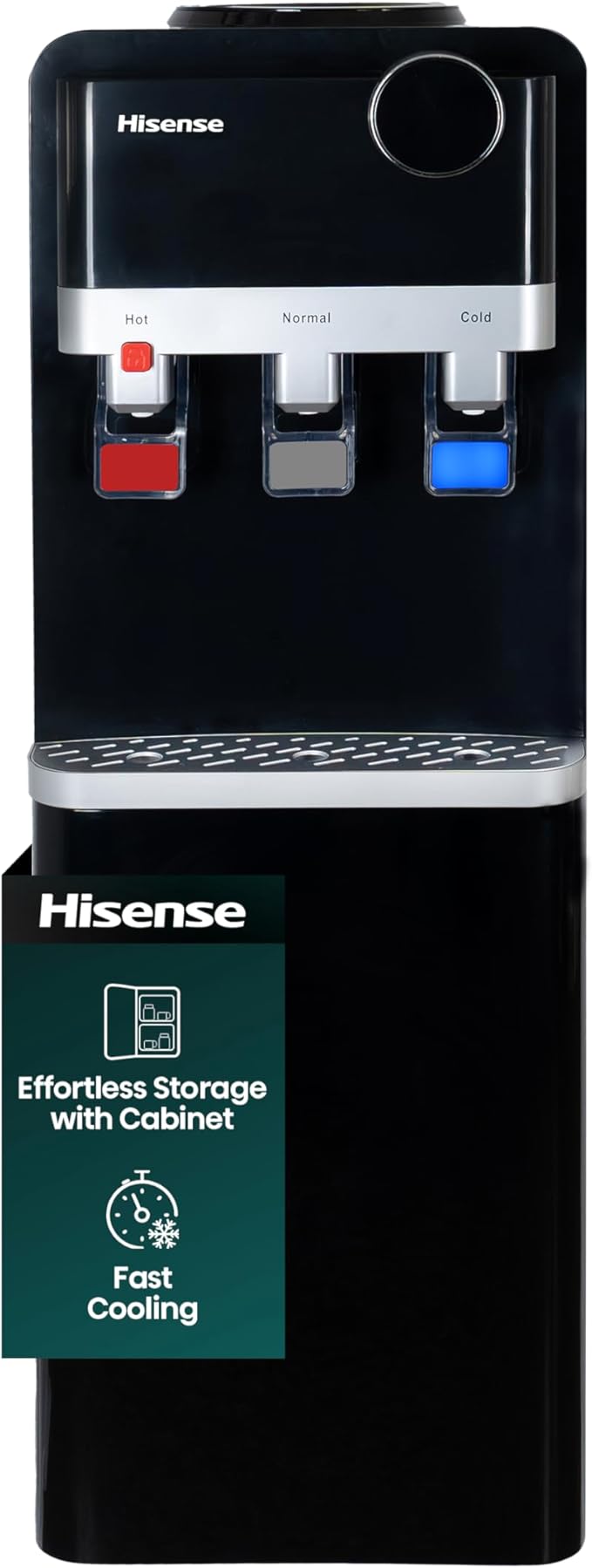 Hisense Water Dispenser- Top Loading, WaterFast Flow, 3 Taps for Hot Cold and Normal Temperature, 3.3 Liters Large Cold WaterTank, Black(Amazon Exclusive)