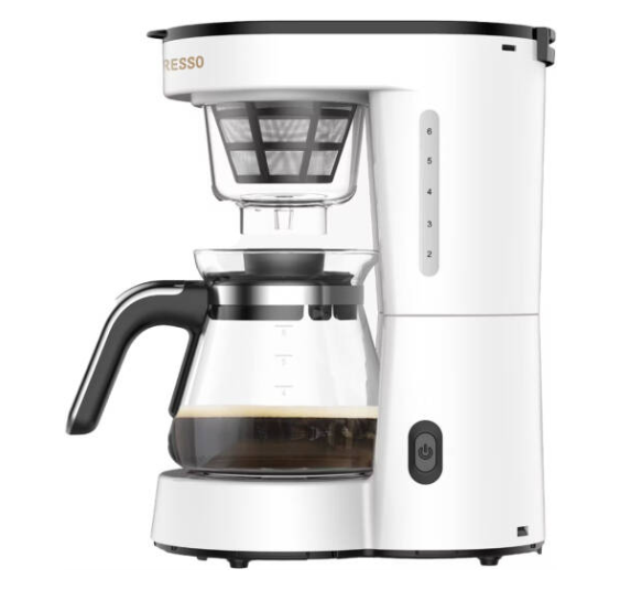 LePresso Drip Coffee Machine, 0.75L Glass Carafe (4 Cups), 700W Power, BS Plug, 50-60Hz, Auto Power Off After 40 Min, Compact Transparent Design, White