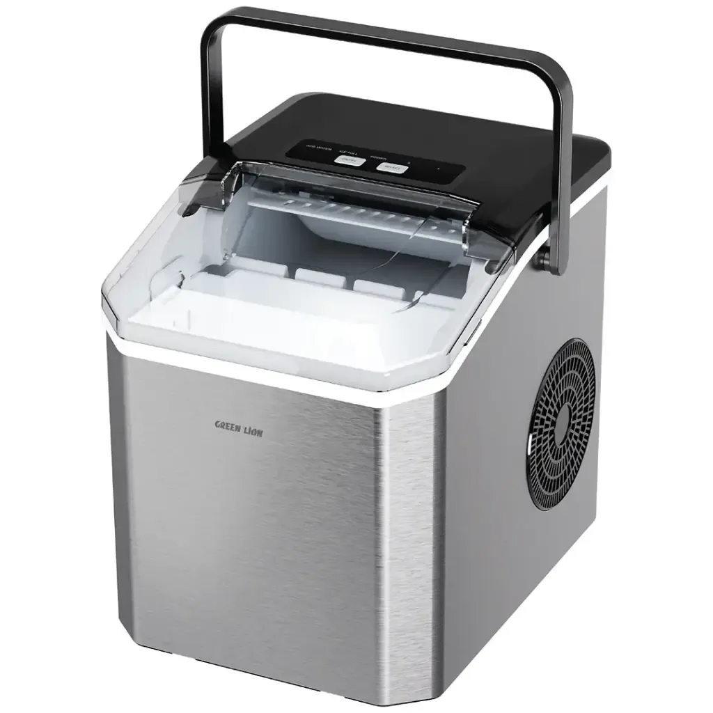 Green Lion Instant Ice Maker, 1.5L Portable Ice Machine, 10kg/24H Ice Production, 9 Bullet Ice Cubes in 8–10 Minutes, Self-Cleaning, Touch Control, Stainless Steel – Grey