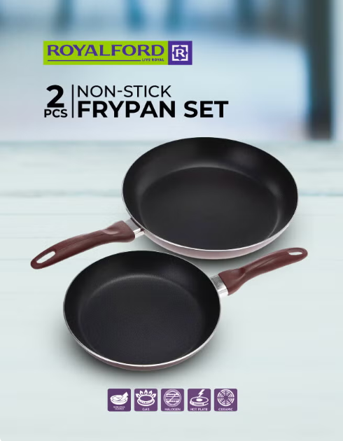 2Pcs Non-Stick Fry Pan Set 2.5Mm Thickness Press Aluminium Material Cd Bottom Strong Bakelite Handle 3 Layer Durable Non-Stick Coating Multicolour