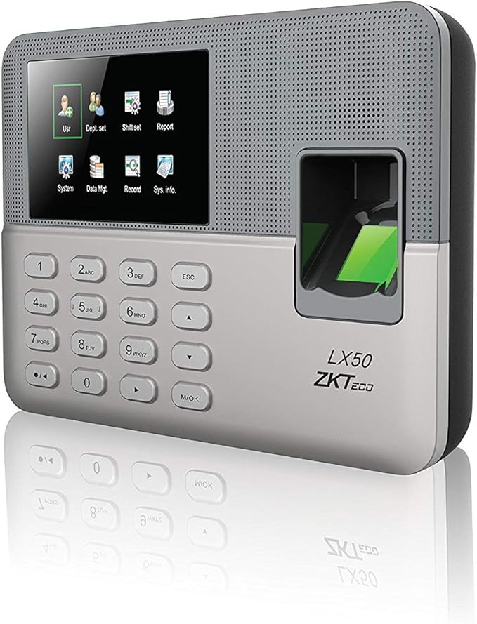 جهاز الحضور لبصمة الأصابع من ZKTeco، الحجم: 18x13.5x4 سم، اللون: فضي وأسود مع برنامج مجاني - LX50