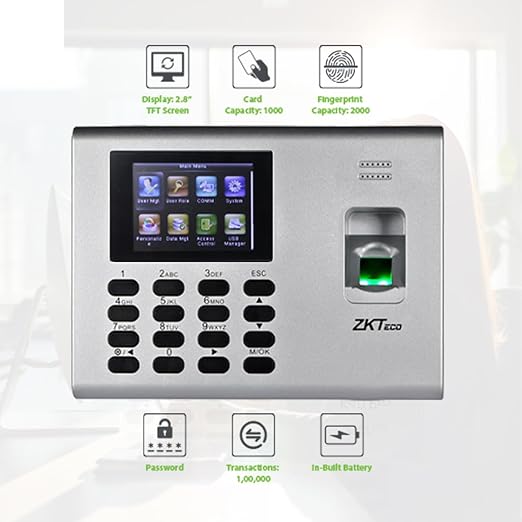 جهاز ZKTeco K40 Pro للبصمة والتحكم في الحضور والوصول للمكاتب والمصانع | بصمة + بطاقة + بطارية احتياطية | سحابة مجانية + تطبيق موبايل | سهل الإعداد