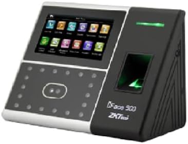 نظام ZKTeco IFace900 البيومتري لتسجيل الحضور والانصراف، مزود بتقنية التعرف على الوجه وماسح ضوئي لبصمة الإصبع وشاشة LCD.