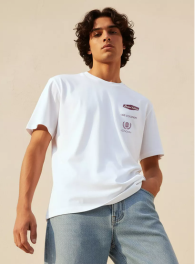 Lee Cooper Men Regular Fit Crew Neck Short Sleeve Logo Print T-shirt - White - M