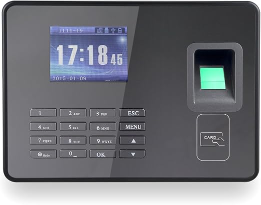 جهاز GoolRC A8 الرائد والمخصص للأعمال لتسجيل الحضور والانصراف باستخدام البصمة الحيوية، مزود بشاشة LCD مقاس 2.8 بوصة ويدعم بروتوكول TCP/IP، ويعمل بجهد 5 فولت تيار مستمر (DC).