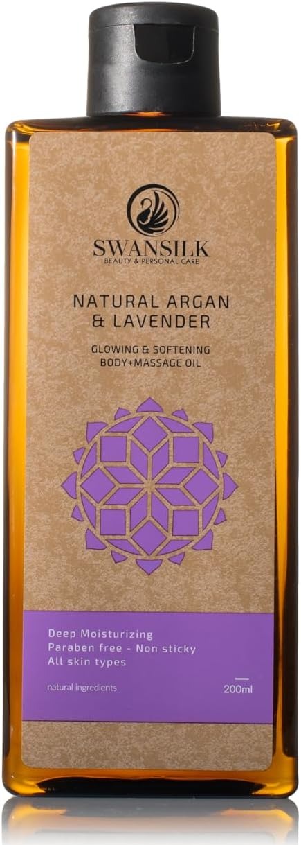 SWANSILK Body Massage Oil with Natural Argan and Lavender - 200 ml