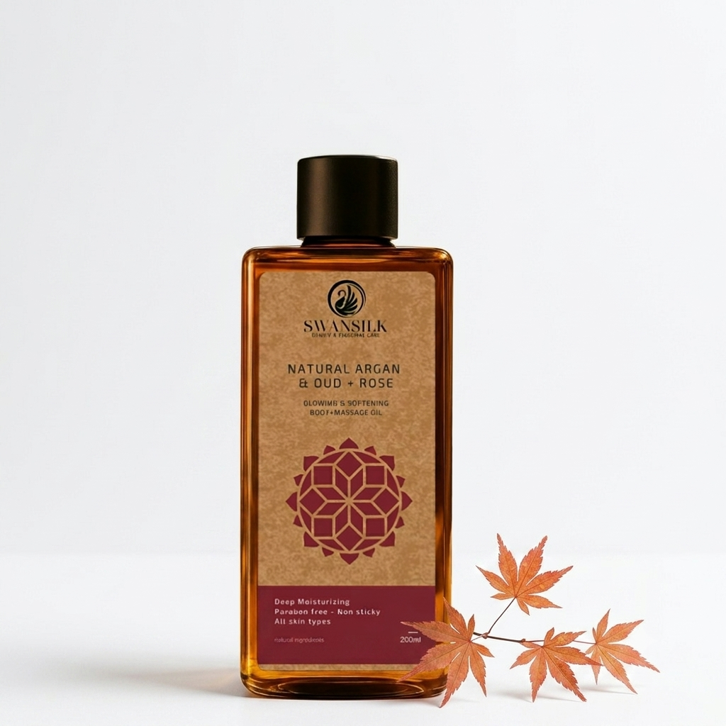SWANSILK Body Massage Oil with Natural Argan Oud and Rose - 200 ml