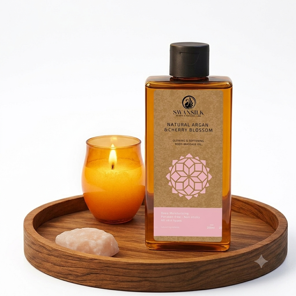 SWANSILK Body Massage Oil with Natural Argan and Cherry Blossom - 200 ml