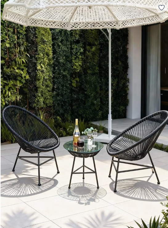 Broyhome 2+1 Outdoor Balcony Rattan Chair Set with Glass Coffee Table, Weather-Resistant Patio Furniture for Garden/terrace/Villa& Luxury Outdoor Seating