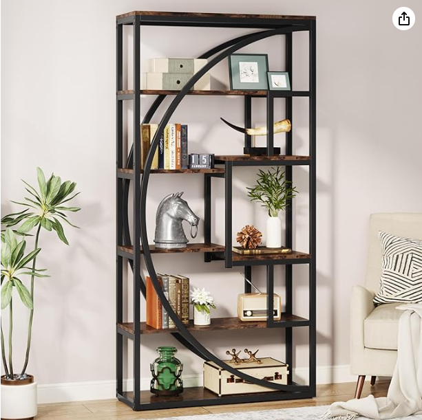 Tribesigns Bookshelf, Industrial 5-Tier Etagere Bookcase, 180cm Tall Bookshelf with 8 Open Storage Shelf, Book Shelf Display Tack Shelving Unit for Home Office Living Room - Rustic Brown