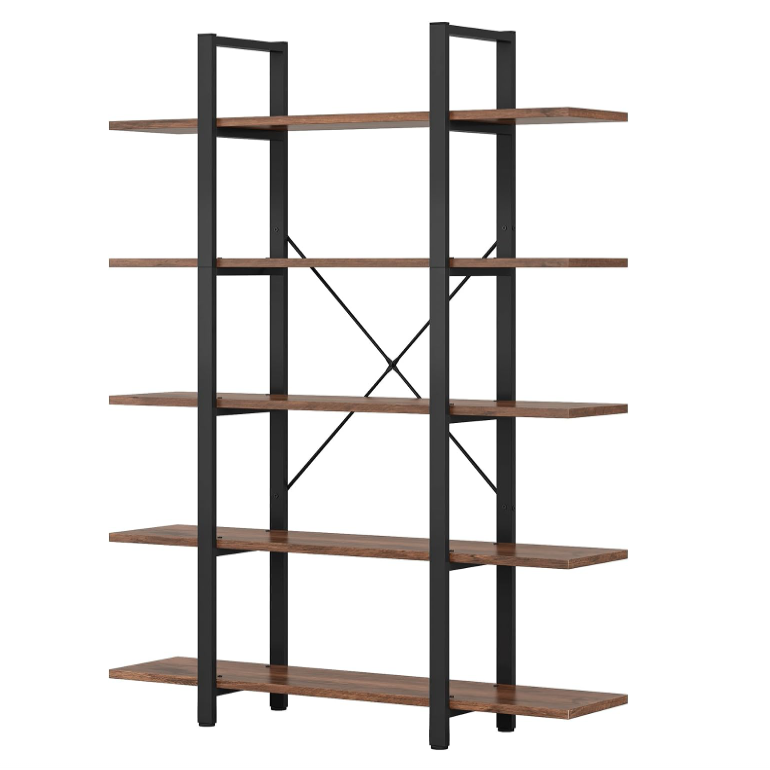 Tribesigns 5-Tier Bookshelf, Vintage Industrial Style Bookcase 178cm H x 30cm W x 120cm L for Living Room, Home, Office (Black）