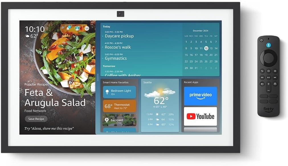 Amazon Echo Show 21 (أحدث طراز)، محور مطبخ كامل الدقة 21بوصة للتنظيم المنزلي، مع تلفزيون Fire مدمج، مصمم لـ Alexa+