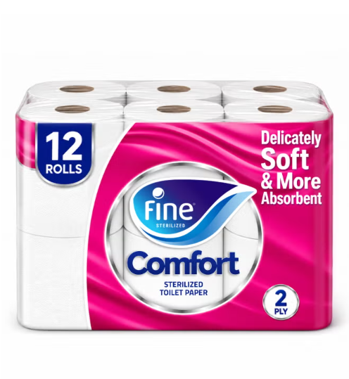 Comfort Toilet Paper 2 Ply, 12 Rolls x 180 Sheets White