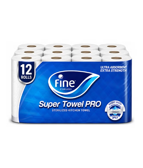 Kitchen Towel 60 Sheets 3 Ply Pack of 12 Rolls White 26.5x21cm