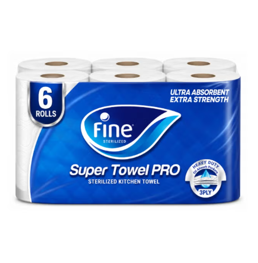 Kitchen Towel 60 Sheets 3 Ply Pack of 6 Rolls White