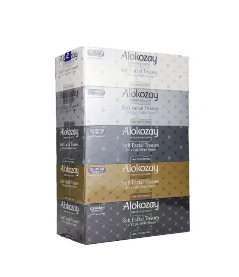 Alokozay Soft Facial Tissue 130X2 Ply White Tissue- 5pcs