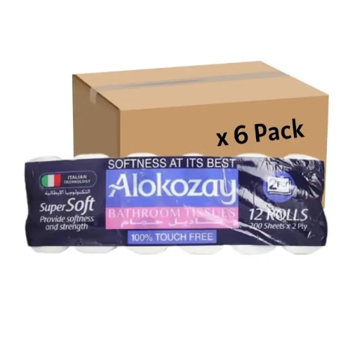 Alokozay 2 PLY Bulk 12 Rolls Bathroom Tissue 200 Sheets- 6 Pack