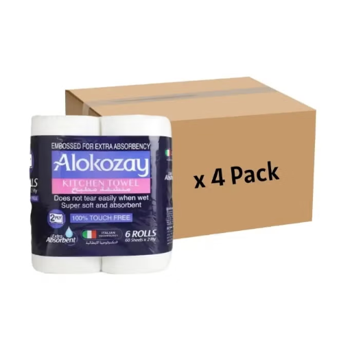 Alokozay 2 PLY Bulk 6 Rolls Kitchen Towel 60 Sheets- 4 Pack