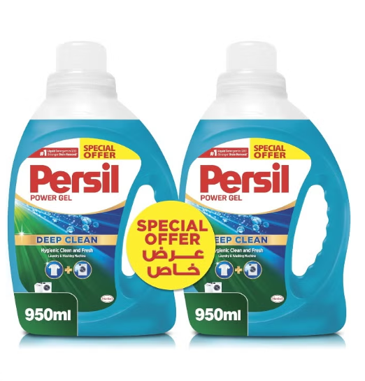 Persil Power Gel Liquid Laundry Detergent, With Deep Clean Technology, Pack of Two, 2 x 950ML