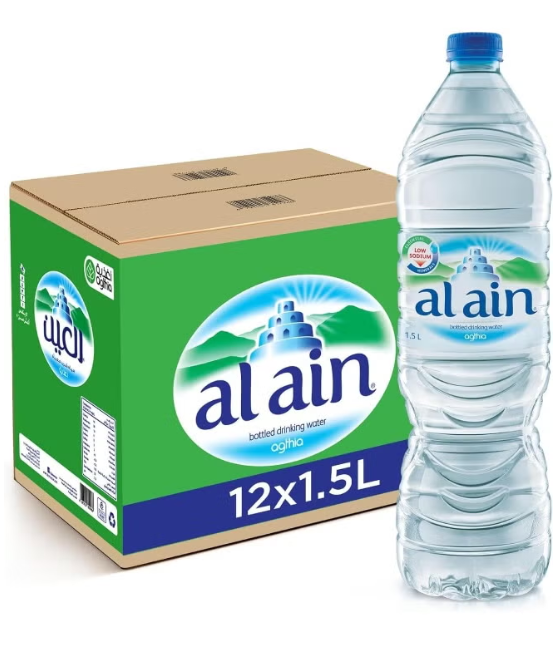 Al Ain Bottled Water 12 x 1.5L - Balanced Minerals, Refreshing Hydration, Smooth Taste