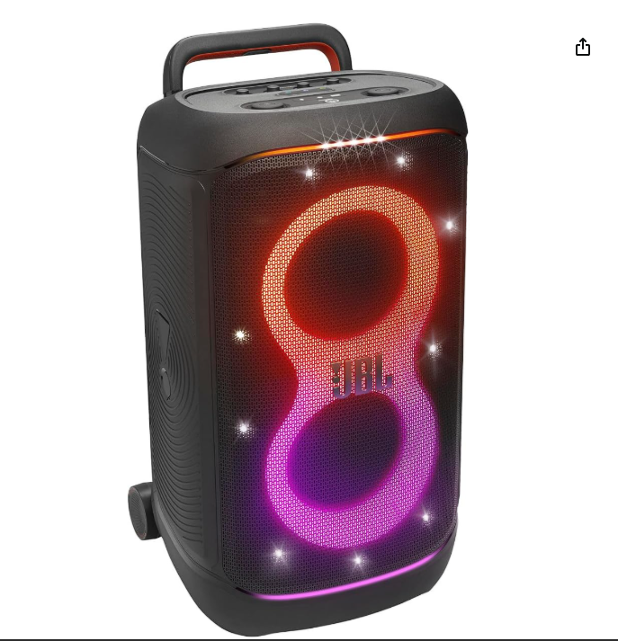 JBL PartyBox 520 مكبر صوت محمول مزود بتقنية البلوتوث مع AI Sound Boost، صوت قوي 400 واط، عرض إضاءة ديناميكي، وقت تشغيل 15 ساعة، مدخلات ميكروفون وغيتار، IPX4 مقاوم للرذاذ، مقبض تلسكوبي وعجلات – أسود