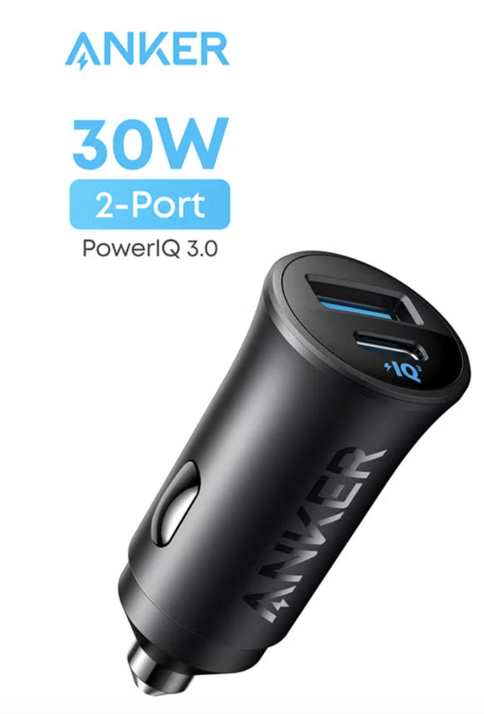 Anker USB-C Car Charger, 30W 2-Port Type-C Car Adapter,iPhone 17/16 /15/14 Series, Samsung Galaxy S26/S25/S24 Series, iPad Pro, AirPods, Huawei and More