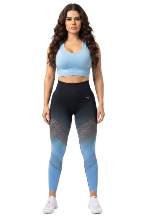OmbreFlex Hollow Out Gradient Leggings - Blue & Black - M