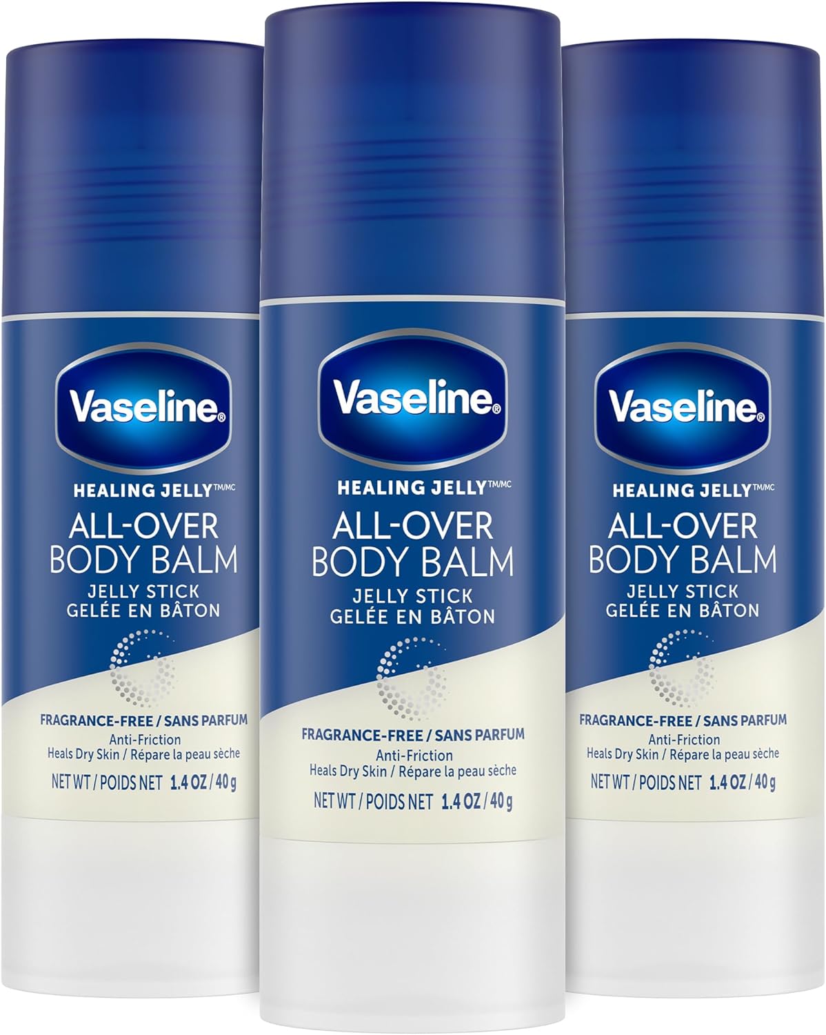 Vaseline Body Balm Stick Anti-Friction For Dry Skin Unscented Targeted Healing for Hard-to-Reach Spots 1.4 oz 3 Count
